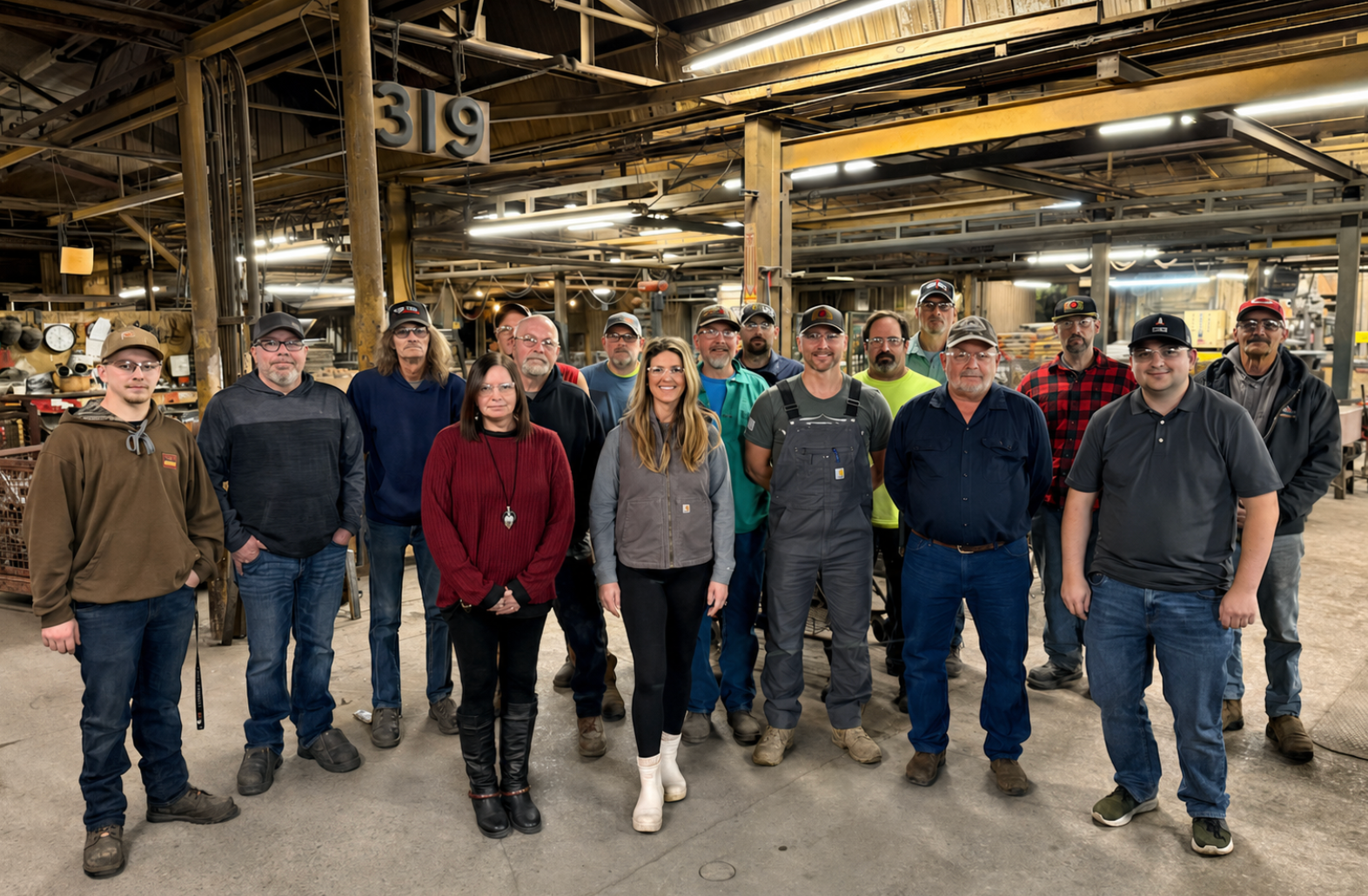 Muncie Castings foundry facility workers inspecting aluminum castings
