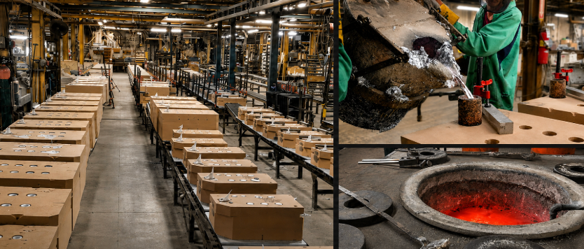 Muncie Castings facility: molding floor, aluminum pour, and furnace operations