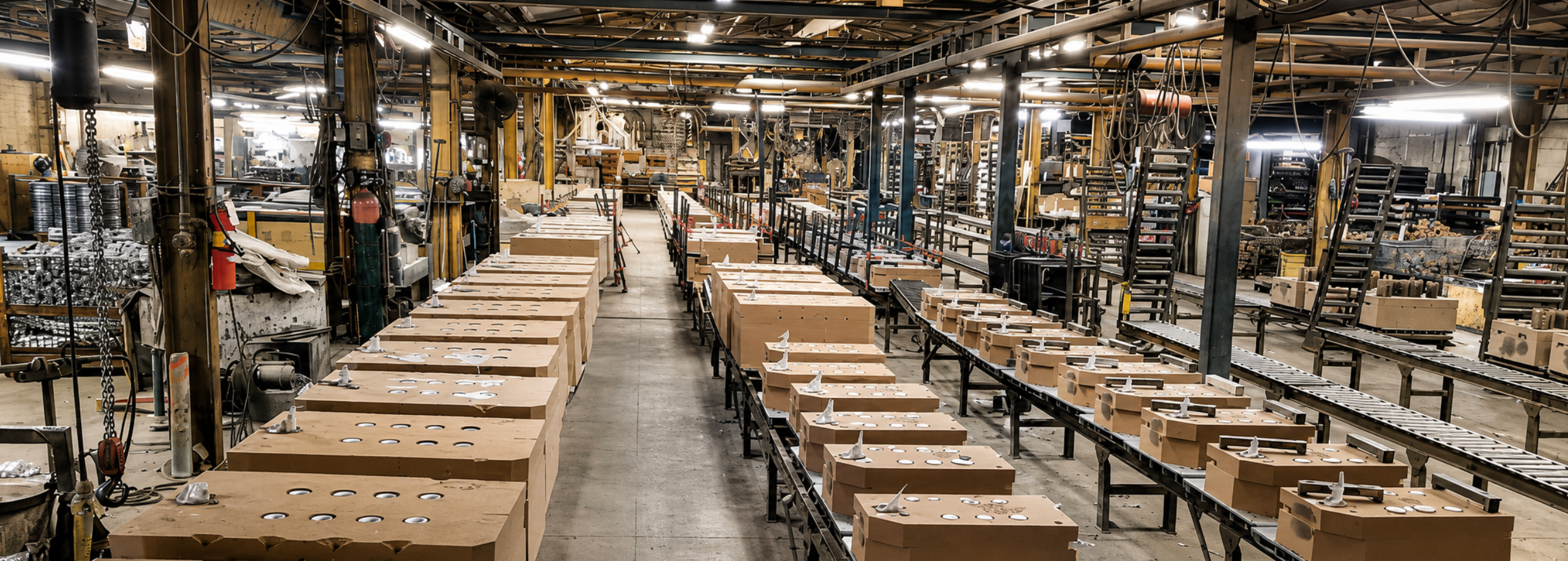 Wide view of the Muncie Castings production floor with mold lines