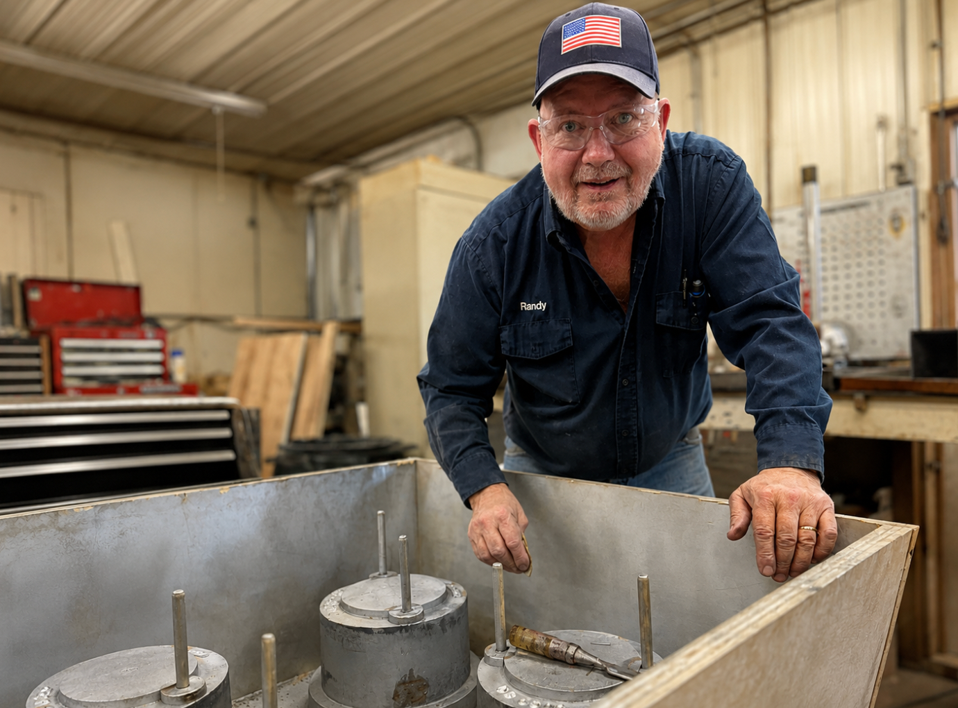Randy Layne VP of Muncie Castings working with aluminum casting tooling on the shop floor