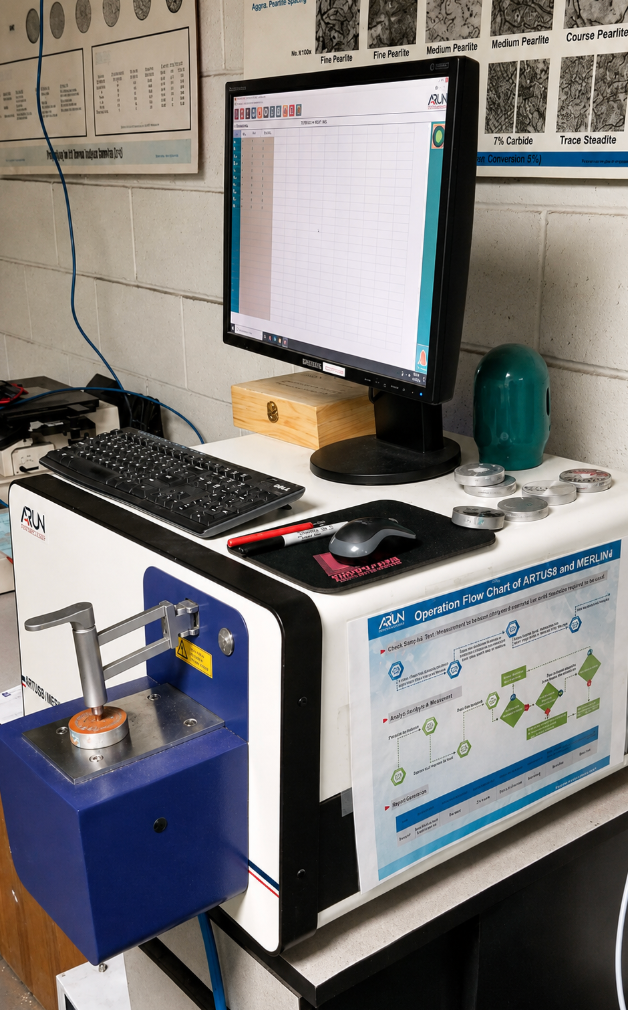 Spectrometer lab station for metal quality testing at Muncie Castings